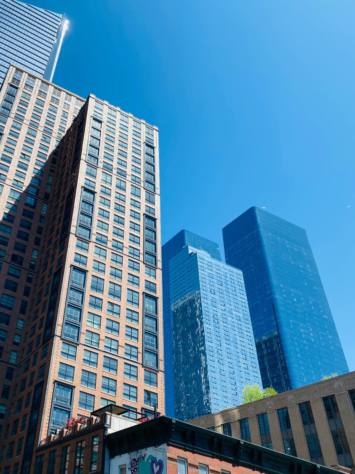 Downtown Dallas office towers seen from street level