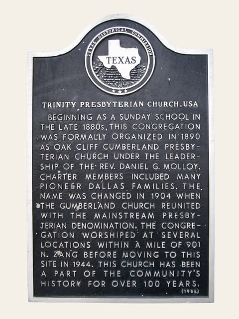 Texas Historical Marker for the Trinity Presbyterian Church congregation