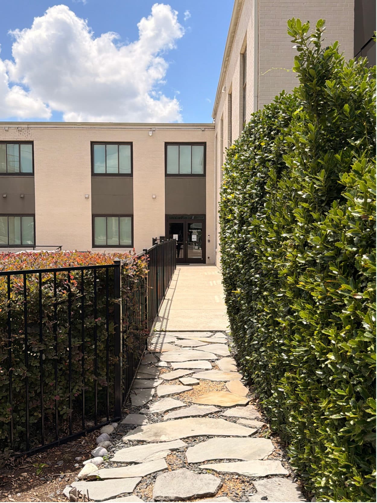 Flagstone path leading through the hotel garden